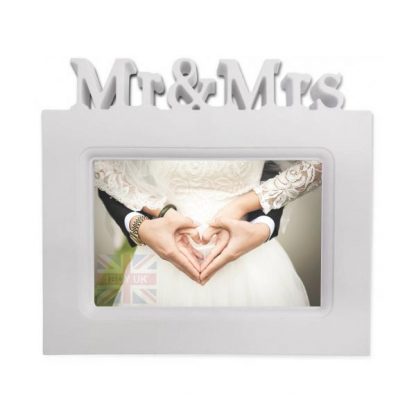 Mr and Mrs 6" x 4" photo frame gift for wedding couple White