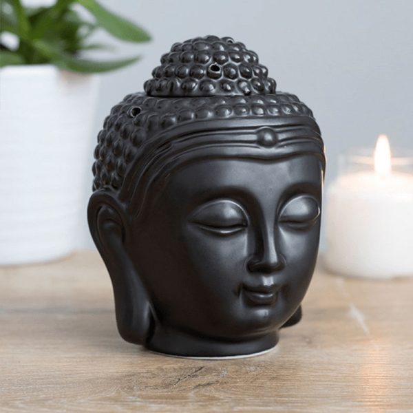 Black Buddha Head Wax Melting Ceramic Oil Burner Candle Holder Ceramic Aroma Diffuser Decoration