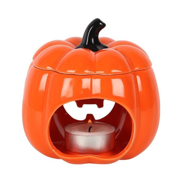 Halloween Pumpkin Wax Melting Ceramic Oil Burner Candle Holder Ceramic Aroma Diffuser Decoration Orange back