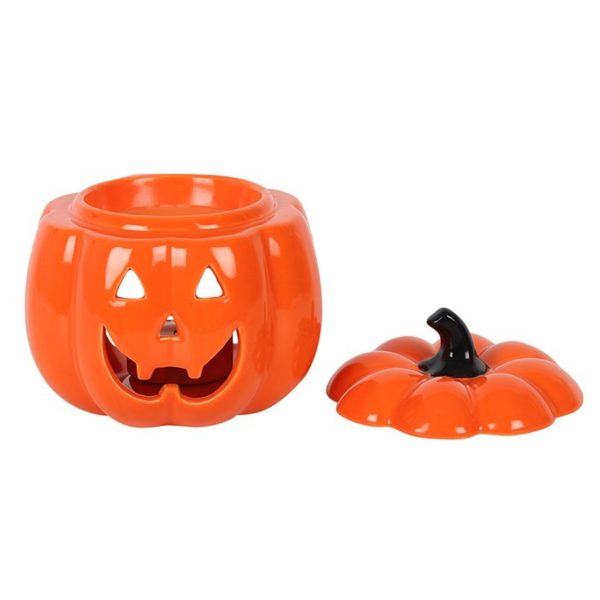 Halloween Pumpkin Wax Melting Ceramic Oil Burner Candle Holder Ceramic Aroma Diffuser Decoration Orange lid off