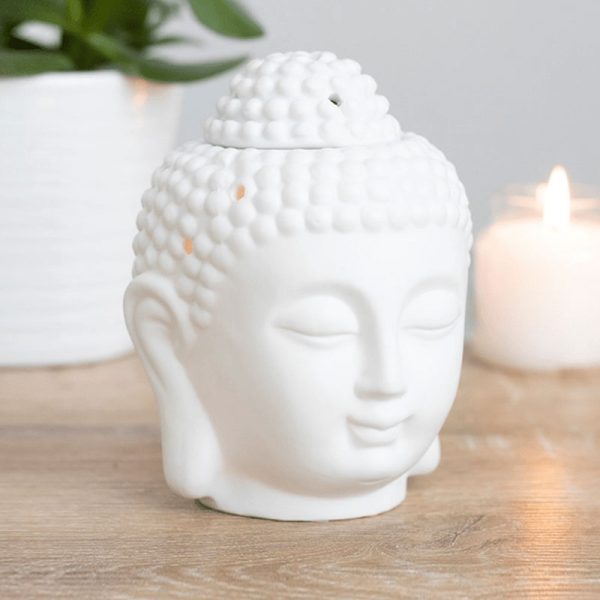 White Buddha Head Wax Melting Ceramic Oil Burner Candle Holder Ceramic Aroma Diffuser Decoration